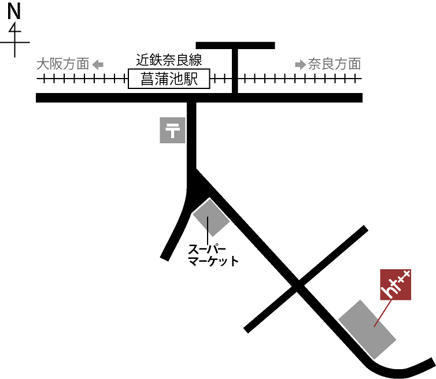 近鉄奈良線より細井健至建築設計事務所へのアクセスマップ